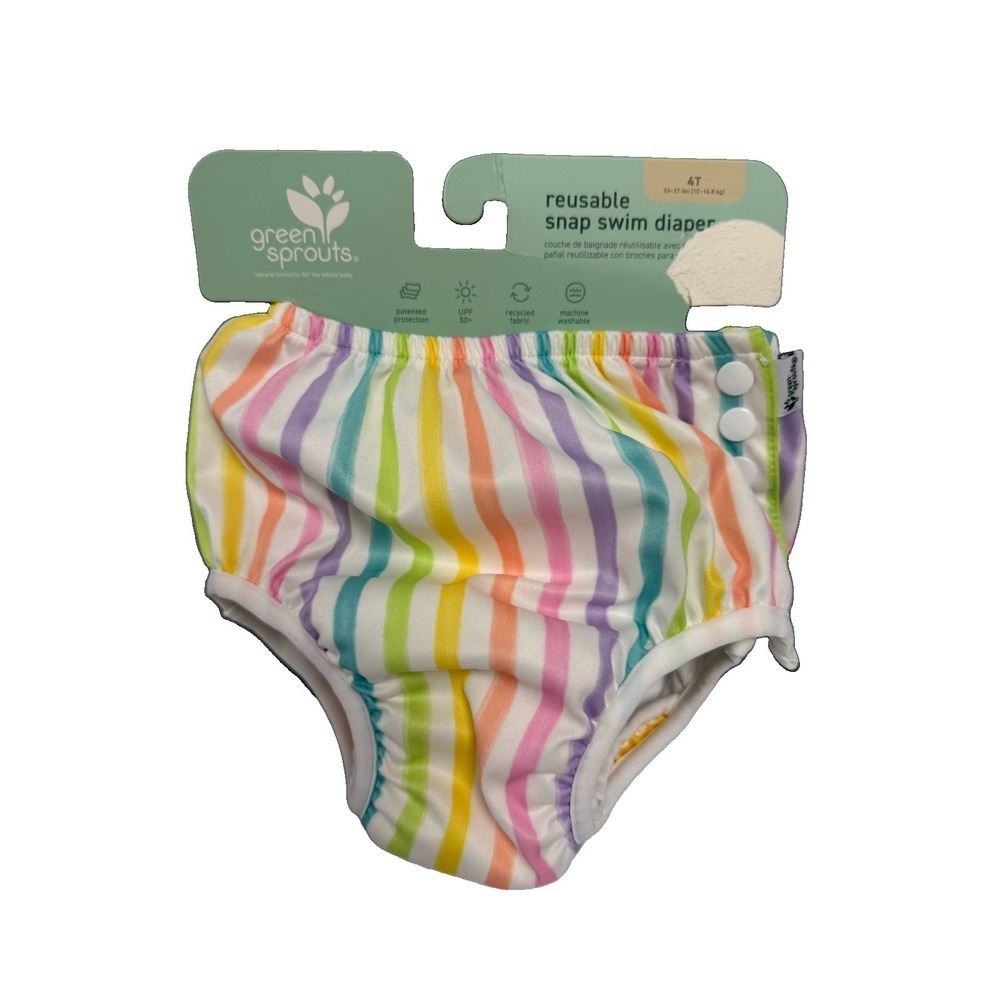 NEW Green Sprouts Reusable Swim Diaper Eco Snap 4T Girl Rainbow Stripe Swimsuit